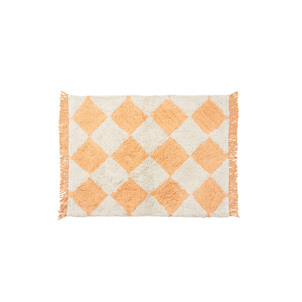 100% Organic Large Chequered Peach Bath Mat. Peaches from Peachy Parrot