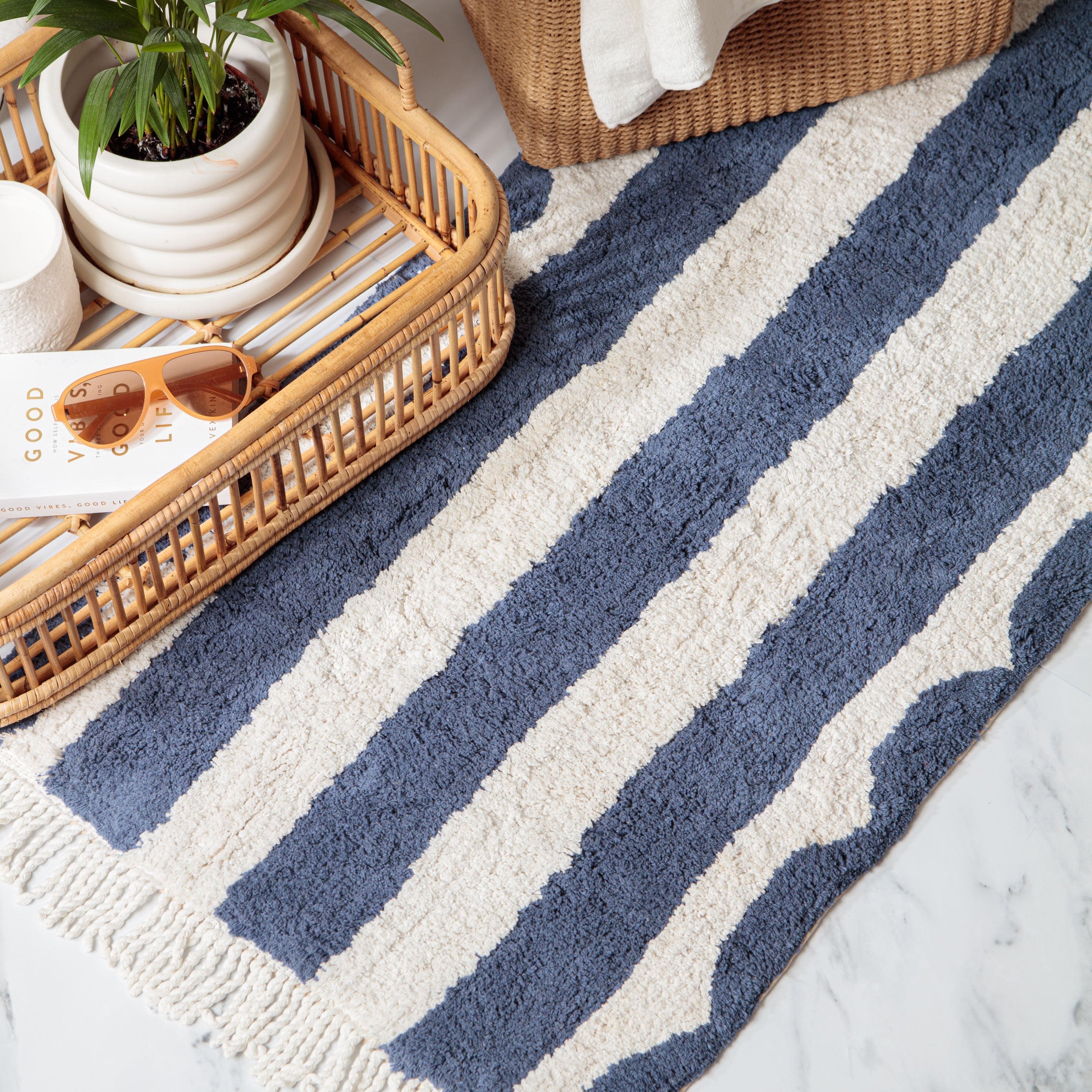 Navy Stripe Long Bath Runner - Amalfi bath mat by Peachy Parrot