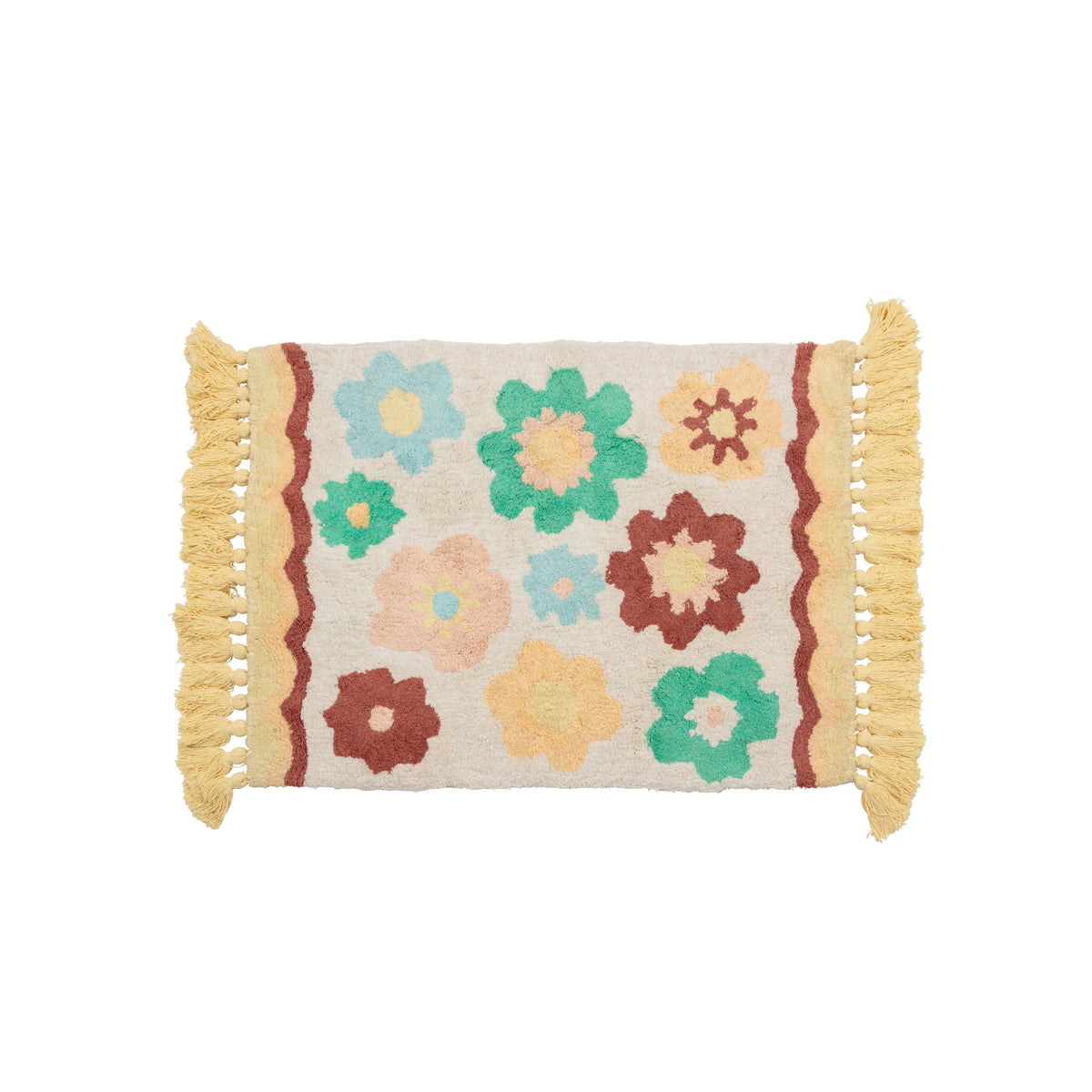 Handmade 100% Cotton Large Floral Bath Mat. Mango by Peachy Parrot
