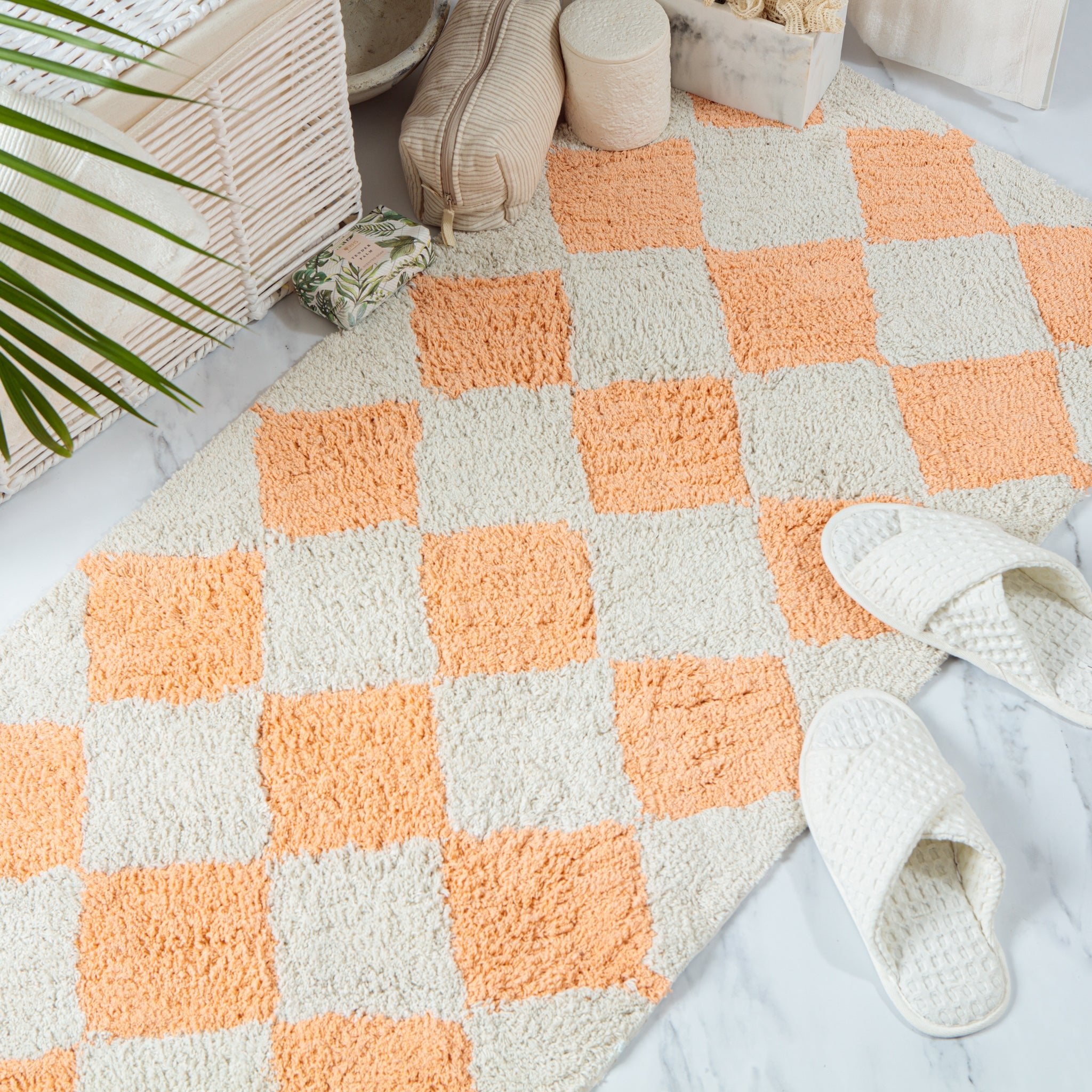 100% Organic Large Chequered Peach Bath Bath Runner. Peaches from ...